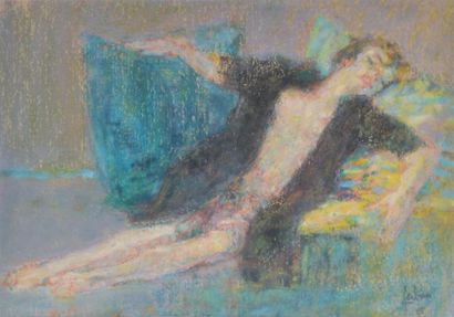 FABIEN Louis P., né en 1924 Nu au peignoir, 1965 Pastel, signé et daté en bas à droite...