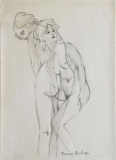 PICABIA Francis, 1879-1953 Nus, transparence Crayon noir et estompe, signé en bas...