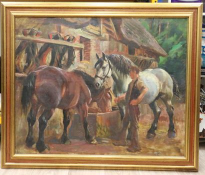 null Raimond LACOURT (1882-1946)

Palefrenier et ses chevaux.

Huile sur toile 

65...