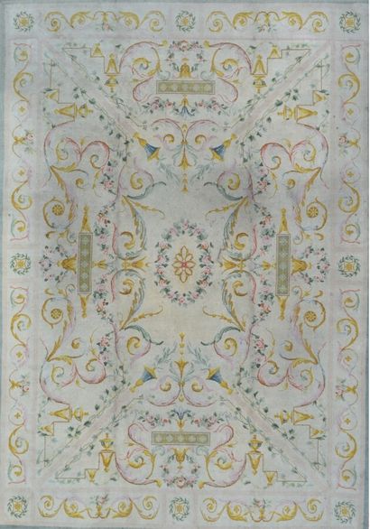 null Carpet in the point of the French Soap factory about 1920.

Beige field with...