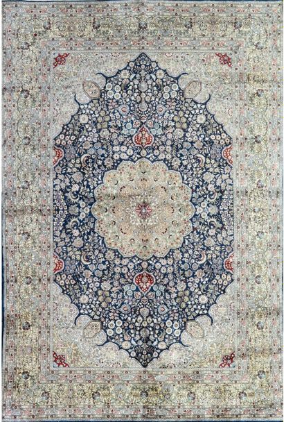 null Large silk Sino Hereke circa 1975.

Navy field with a thousand flowers in the...