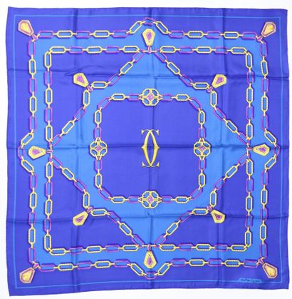 null CARTIER Must 

Printed silk square representing Cartier jewels, on a blue background

(Threads...