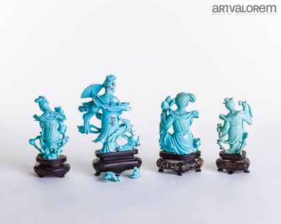 null CHINE, XIXe et XXe siècle

Lot de quatre statuettes féminines en turquoise....