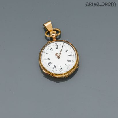 null Neck watch in yellow gold 750°/°°, white enamelled dial with Roman numerals...