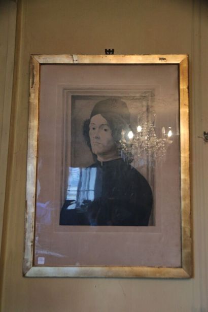null 
D'après Sandro BOTTICELLI, Portrait de jeune homme, gravure en noir sur papier,...