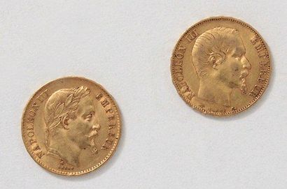null Lot en or, composé de 2 pièces de 20 francs, à l'effigie de Napoléon III. Poids...