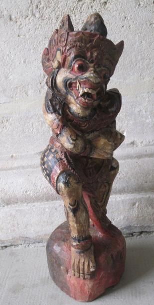 null Groupe en bois sculpté, polychrome, "divinité", Travail Indonésien