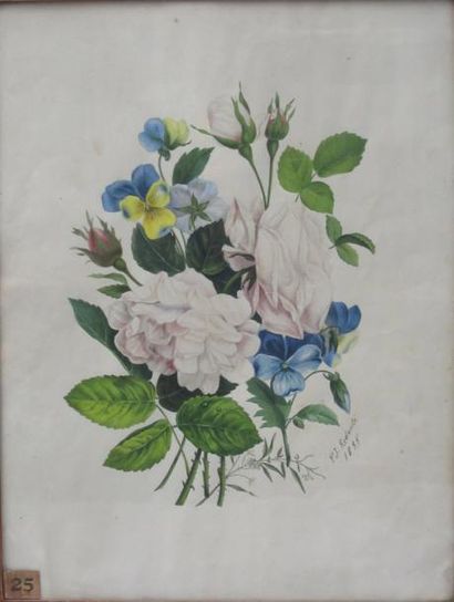 null "Bouquet de rose", aquarelle, porte une signature, daté 1835. 42 x 32 cm ET...