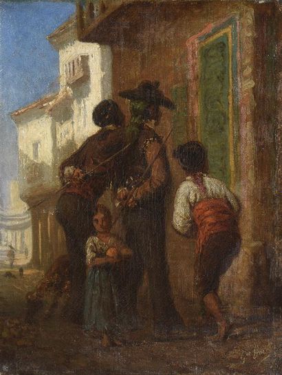 DORE Gustave (1832-1883). 
DORE Gustave (1832-1883). 

Scène de rue en Espagne. 

Huile...