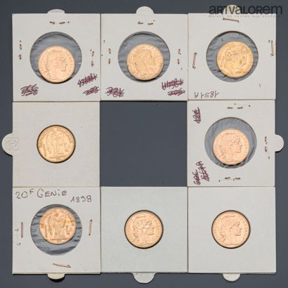 null FRANCE

5 coins of 20 francs gold with rooster (1907-1908-1909-1910-1912), 

2...