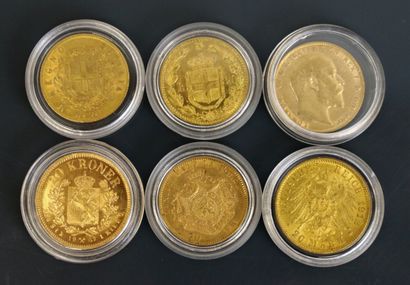 null EUROPE

6 gold coins: Sovereigns Edward VII (1906) 20 Mark Wilhem II, 20 Italian...