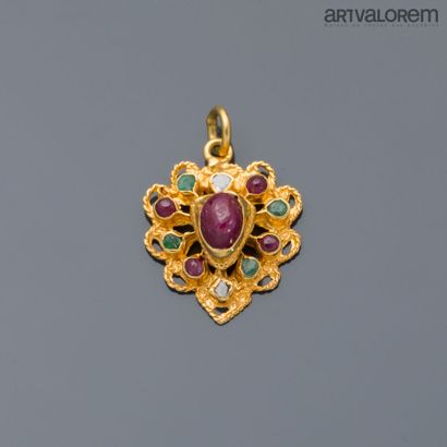 Foreign yellow gold pendant of polylobed...