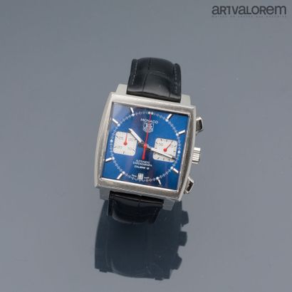  TAG HEUER Monaco caliber 12 
Steel chronograph watch, blue dial with two counters,...
