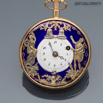 null Montre automate dite Jacquemarts représentant Apollon et une vestale en argent...