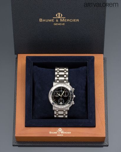  BAUME & MERCIER 
Men's chronograph watch in steel, black dial with three windows...