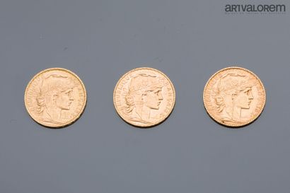 null FRANCE

3 pièces de 20 francs or au coq, années 1905, 1910 et 1914.

Poids total:...