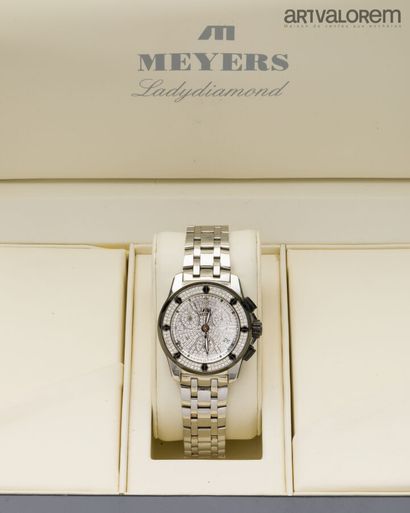 null MEYERS

Two-tone steel chronograph watch, 3-counter dial entirely paved with...