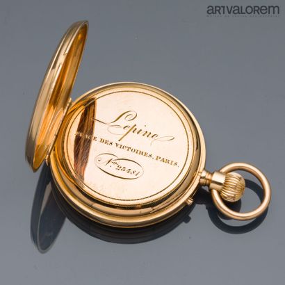 null LEPINE Paris 

Pocket watch in yellow gold 750°/°°, white enamelled dial with...