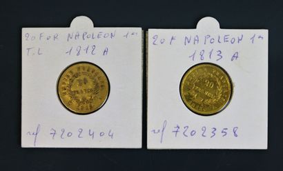  FRANCE 
2 pièces de 20 francs or, Napoléon Ier tête laurée (1812 A - 1813 A) 
Poids...