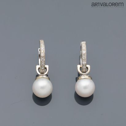 Pair of white gold hoop earrings set with...