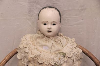 null German doll, 19th century, with papier-mâché bust head (repainted) open mouth,...
