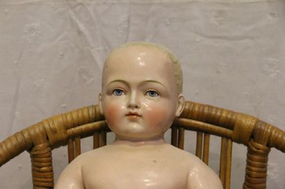 null Baby bath " FROZEN CHARLOTTE " head and body in porcelain, closed mouth, painted...