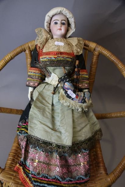 Folkloric type fashion doll, with bisque...