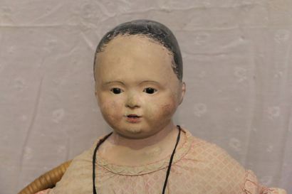null German doll, 19th century, with papier-mâché bust head, open mouth with 2 rows...