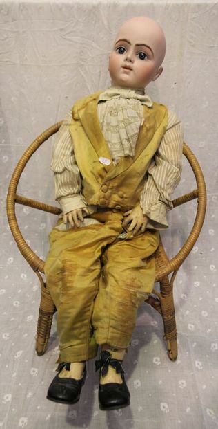 French doll, with pressed bisque head, closed...