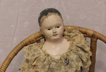 null German doll, 19th century, with papier-mâché bust head, open mouth with 2 rows...