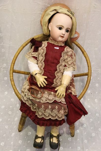 French doll, with pressed bisque head, closed...