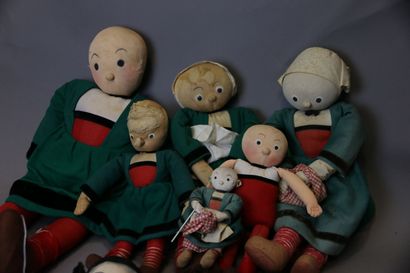 null Lot of snipes and cloth dolls from the 30's, H. : 35 to 62 cm. (10 p.).