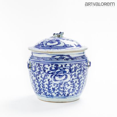 CHINA, 19th century

Covered pot in blue-white...