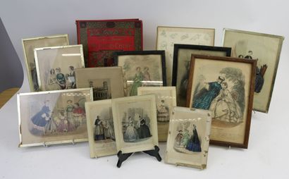 null Lot de 14 gravures en couleurs sur papier, Illustrations de Mode fin XIXe siècle...
