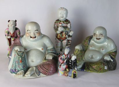 CHINE, XXe siècle 
Deux Bouddhas rieurs assis,...