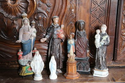 null Ensemble de statuettes religieuses : Vierge à l'enfant, Saint Antoine, Christ...