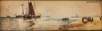 null Thomas Bush HARDY (1842-1897)

Return from fishing on the shore, "A hazy morning",...