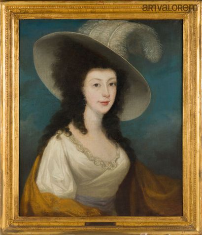 null Ecole anglaise du XVIIIème siècle 

Femme au chapeau titrée sur cartel " Lady...