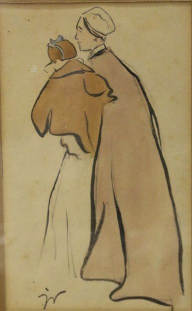 null Jacques VILLON (1875-1963) 

Two passers-by, 

pen, black ink and watercolor,...