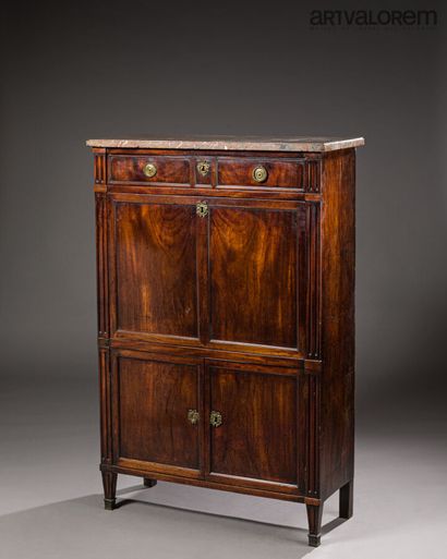 null Secretary with flap in mahogany and mahogany veneer opening in the upper part...