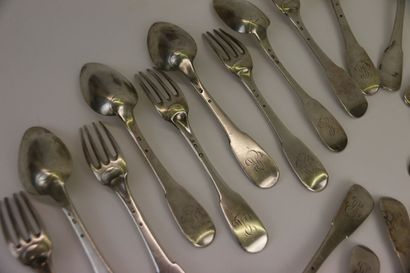 null Eleven silver flatware and two spoons 950°/°°, uniplat model, figured. 

Marked...