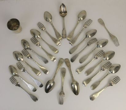 null Eleven silver flatware and two spoons 950°/°°, uniplat model, figured. 

Marked...