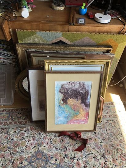 Lot of framed pieces: oil on canvas, drawings,...