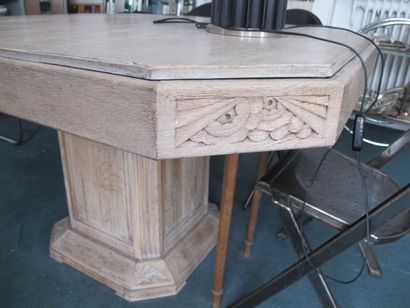 null Table in ceruse wood, with octagonal top and base decorated with flutes and...