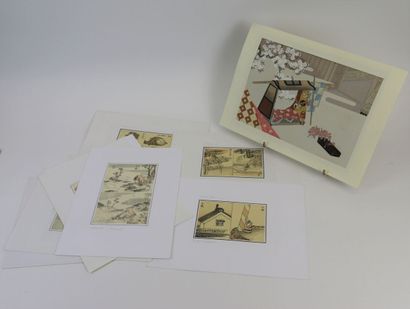 null JAPAN, 20th century.

Ten printed manga pages: four signed Katsushika Hokusai...