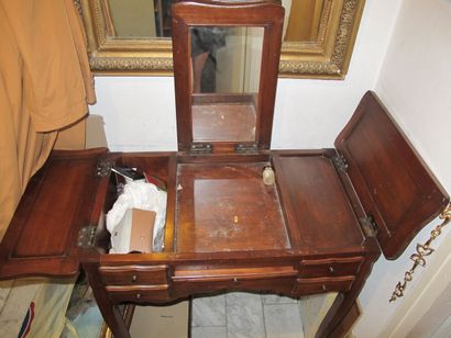 null Dressing table in natural wood opening with two drawers and a shelf in the belt,...