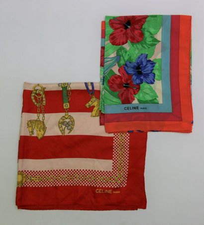 null CELINE

Two printed silk squares, one decorated with horse harness, red border...