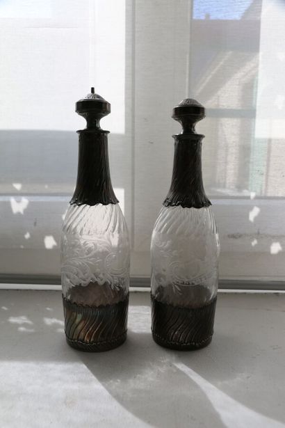 Oil and vinegar bottles out of cut glass...