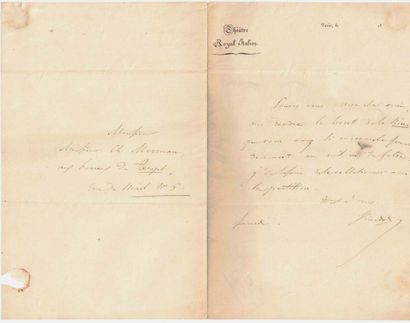 null MUSIC 

BAZIN François (1816-1878) Autograph letter signed to " Mon cher Merruau...