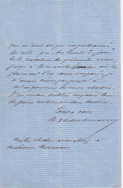 null HAUSSMANN Georges Eugène (1809-1891) 

 3 autograph letters signed to "Monsieur...